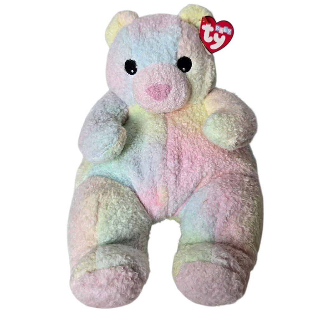 Baby Ty Bearbaby Teddy Bear Plush 9" Vintage Pastel Tie Dye Rattle Whimsical NWT